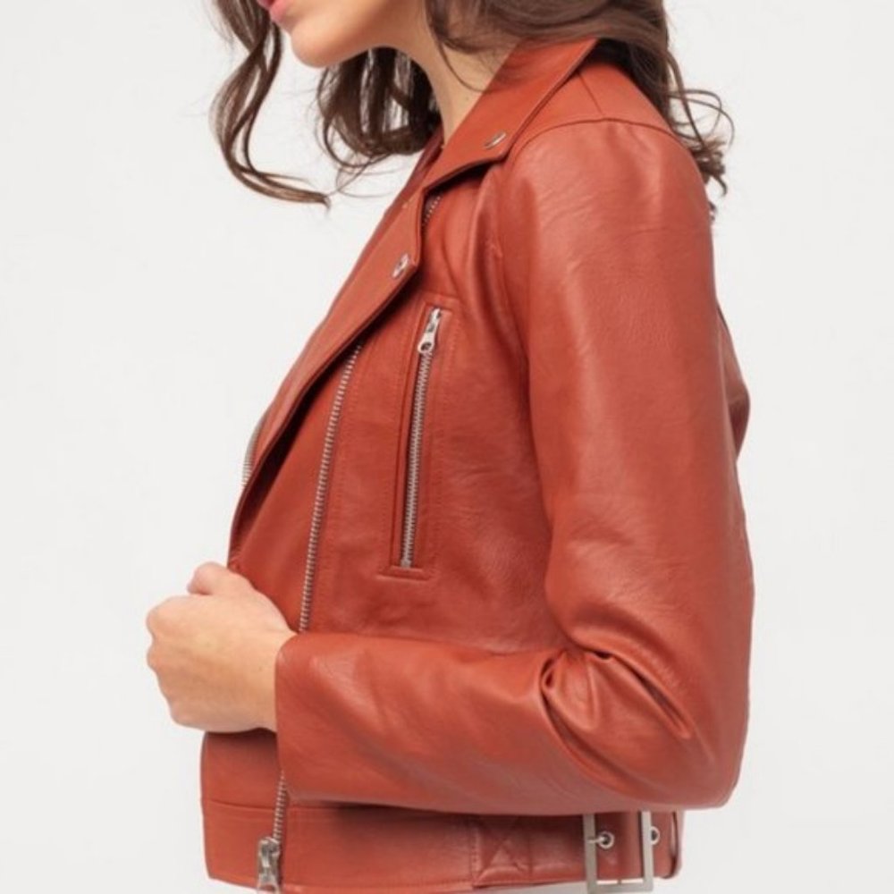 CCO💝2xHP Mauve sz med faux leather moto jacket - Picture 4 of 14